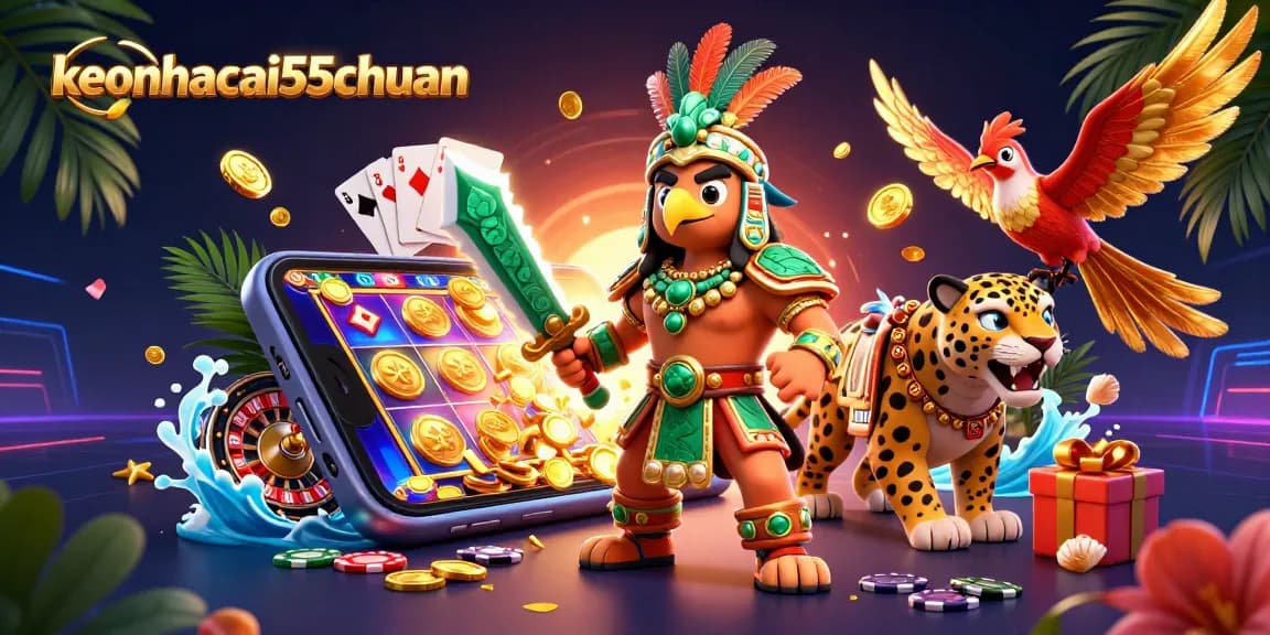 Experience the thrill of keonhacai55chuan with Aztec warriors and dynamic casino elements!