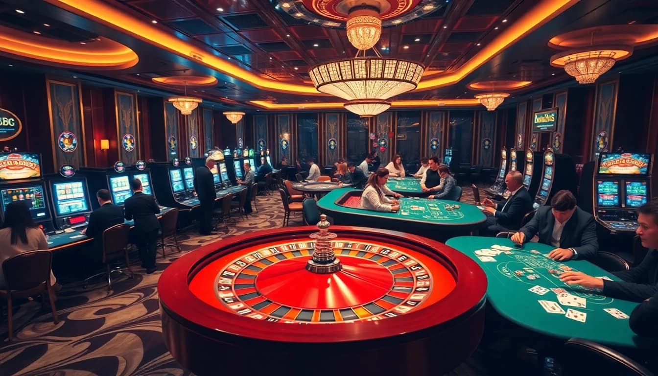 Experience the thrill of blackjack and roulette at BJ88's luxurious casino setting.