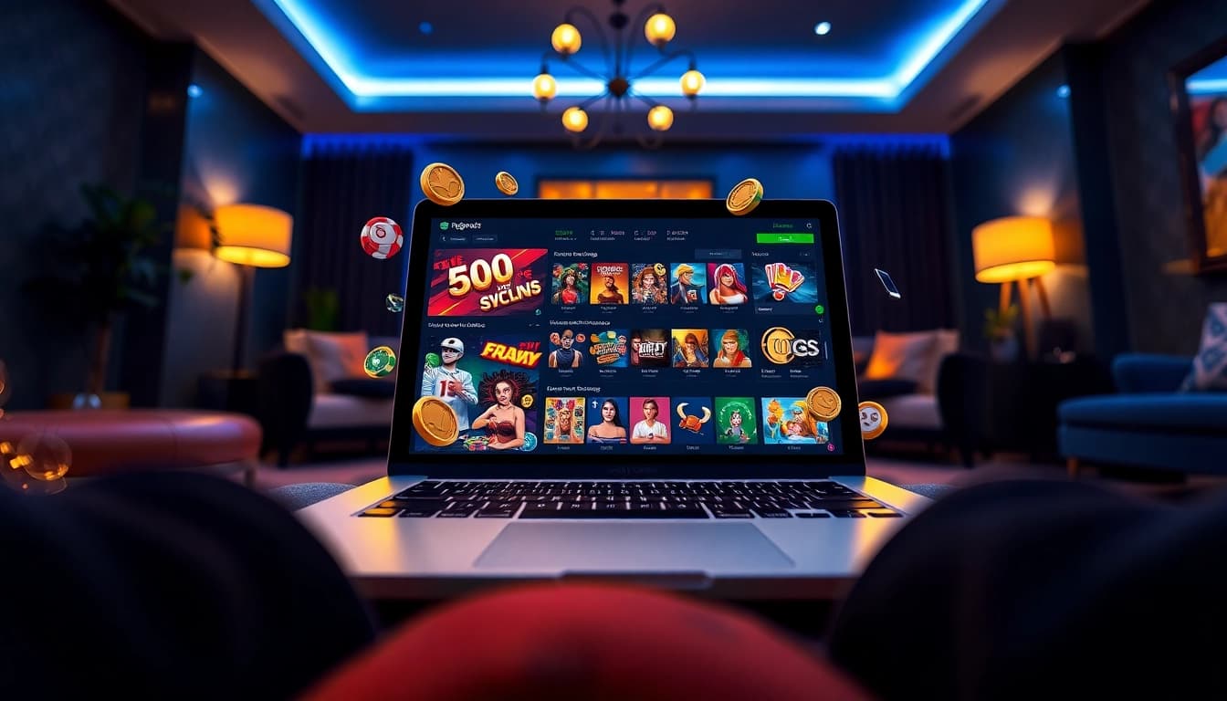 Exciting interactive gaming experience on okvipwin.live featuring a modern laptop with vibrant game icons.