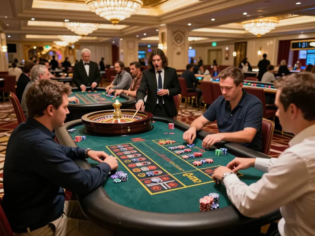 Engaged players at tg88 casino placing bets at roulette tables, dynamic gaming moment captured
