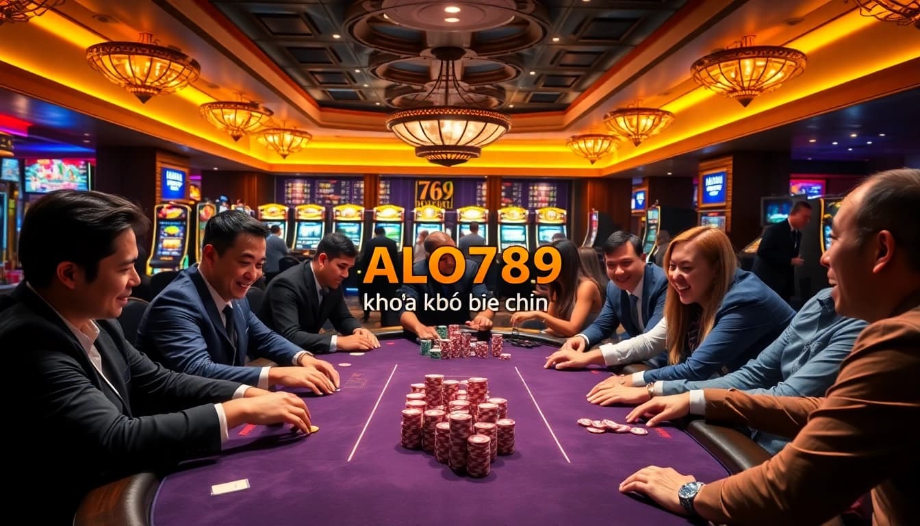 Gambling scene showcasing Link vào ALO789 không bị chặn with poker chips and players winning.