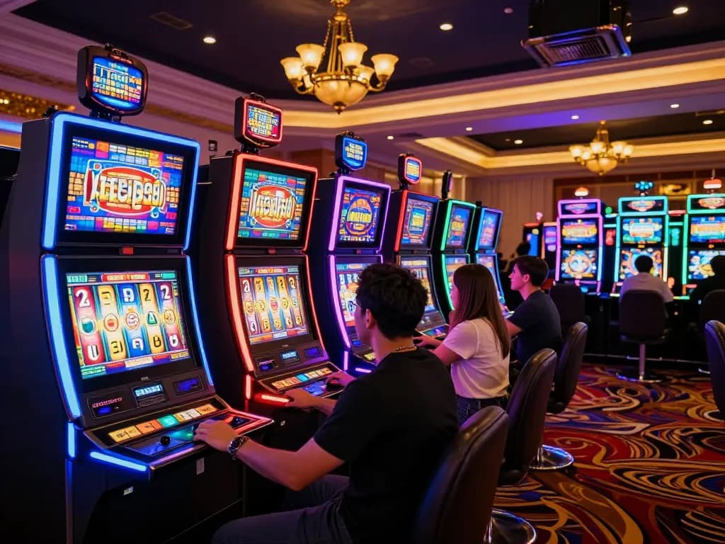 Exciting gameplay at nhà cái 789p with colorful slot machines and engaged players