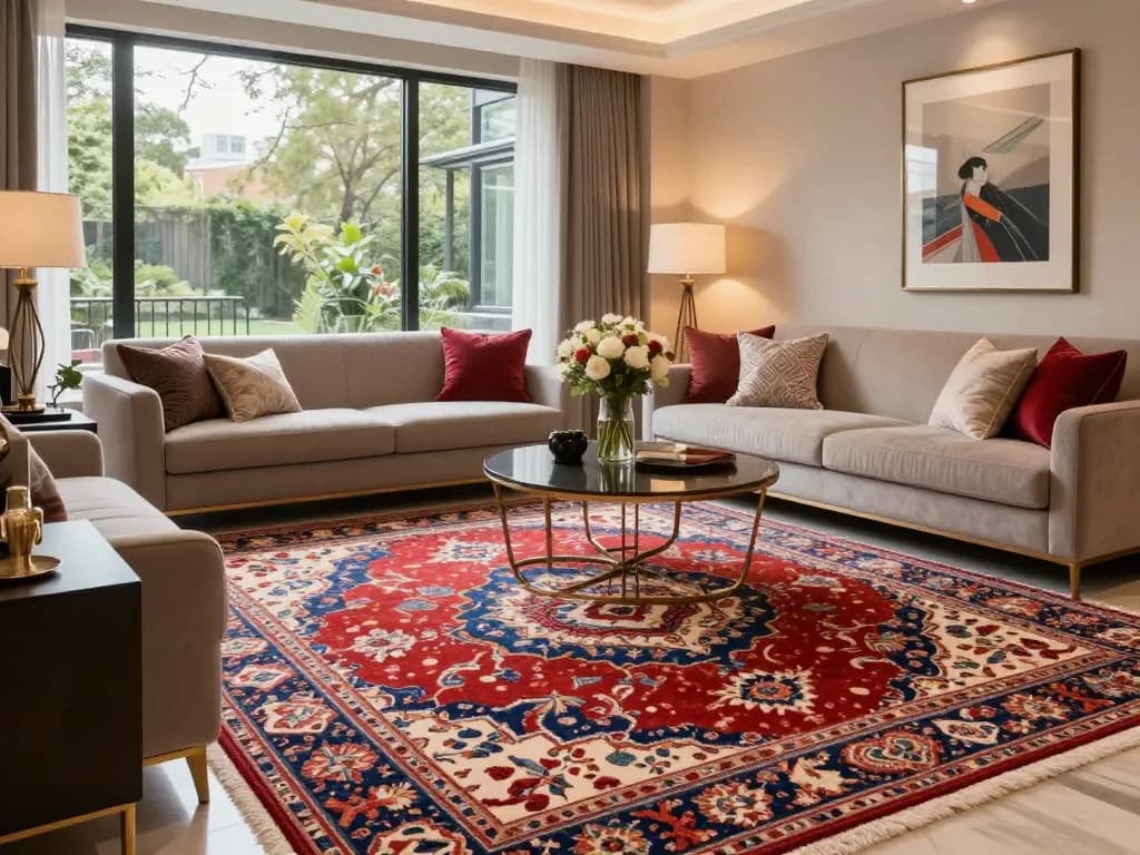 Luxury carpets London displayed in a sophisticated living room with elegant decor.