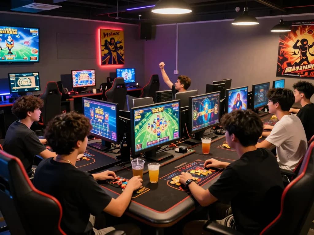 Dynamic gaming scene where players tải hitclub, enjoying games with vibrant ambiance and interaction.