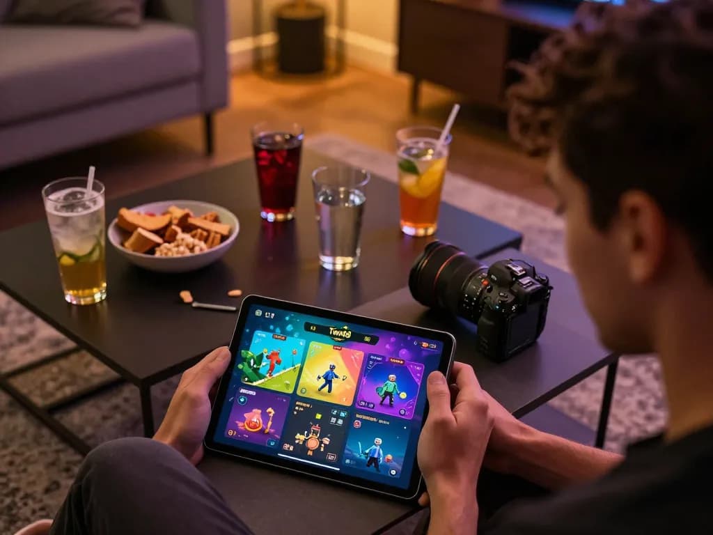 Twin68 offers players an engaging online gaming experience on a tablet with snacks and drinks