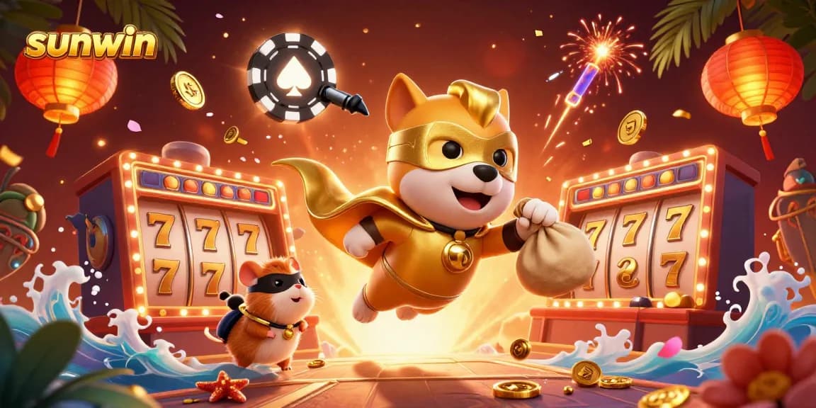 Experience sunwin excitement with a superhero dog and hamster celebrating jackpot wins!