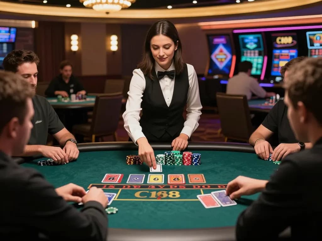 C168 live dealer game in action with players and dealer engaged at a table