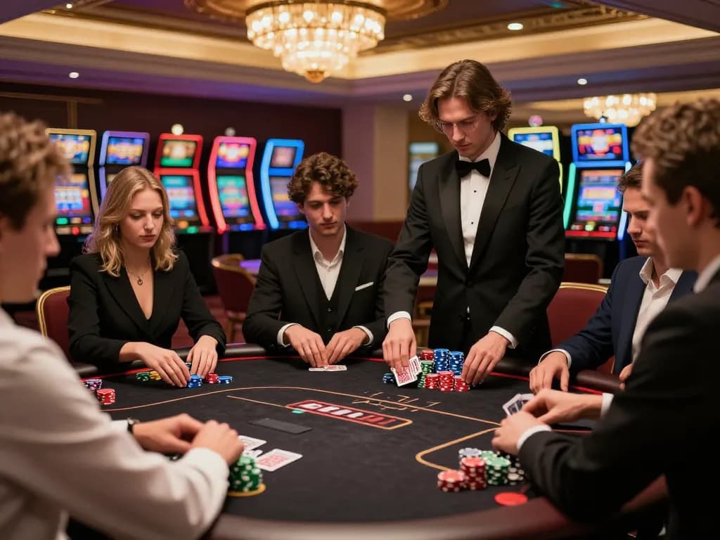 SC88 players engaged in high-stakes poker game, showcasing strategic gameplay and luxurious casino atmosphere.