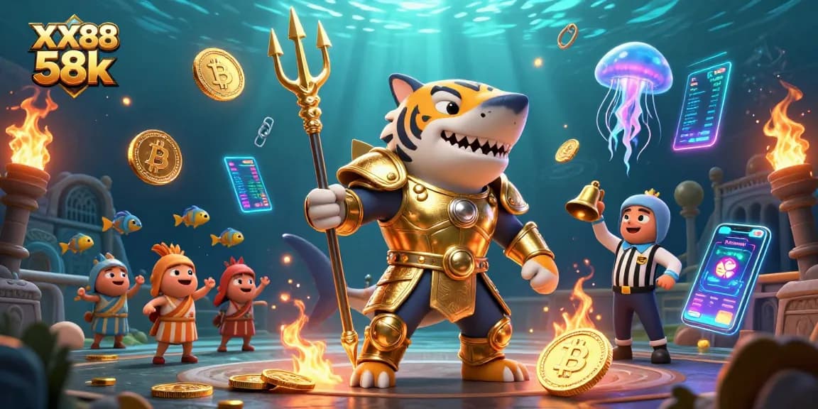 Experience thrilling gameplay at XX88 58k through vibrant underwater casino scenes with dynamic characters.