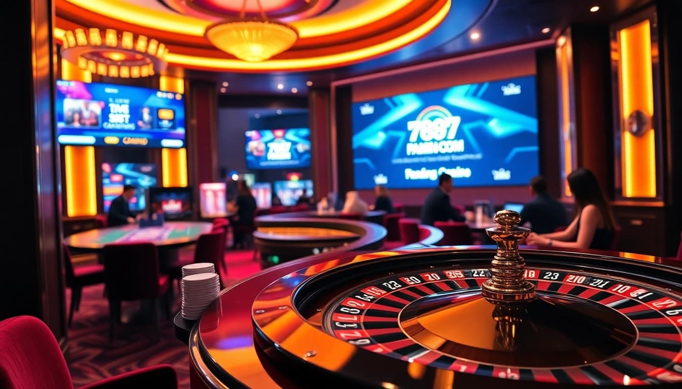 Players enjoying a thrilling game at 789win.com casino tables with vibrant ambiance.