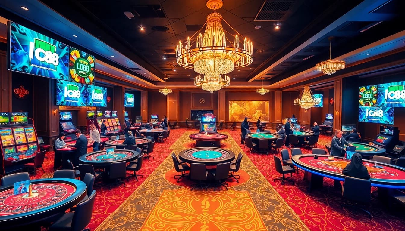 Engaging players enjoying various lc88 game experiences in a luxurious casino setting.