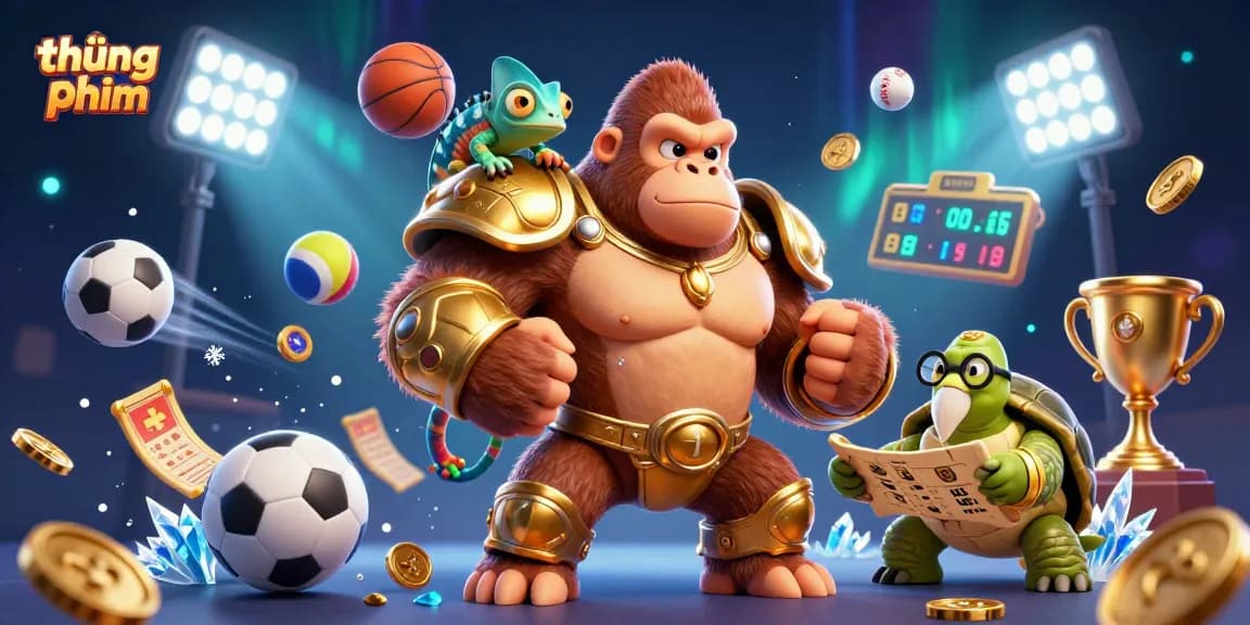 Experience thrilling thúng phim action with a cartoon gorilla king and his companions in a lively gambling scene.
