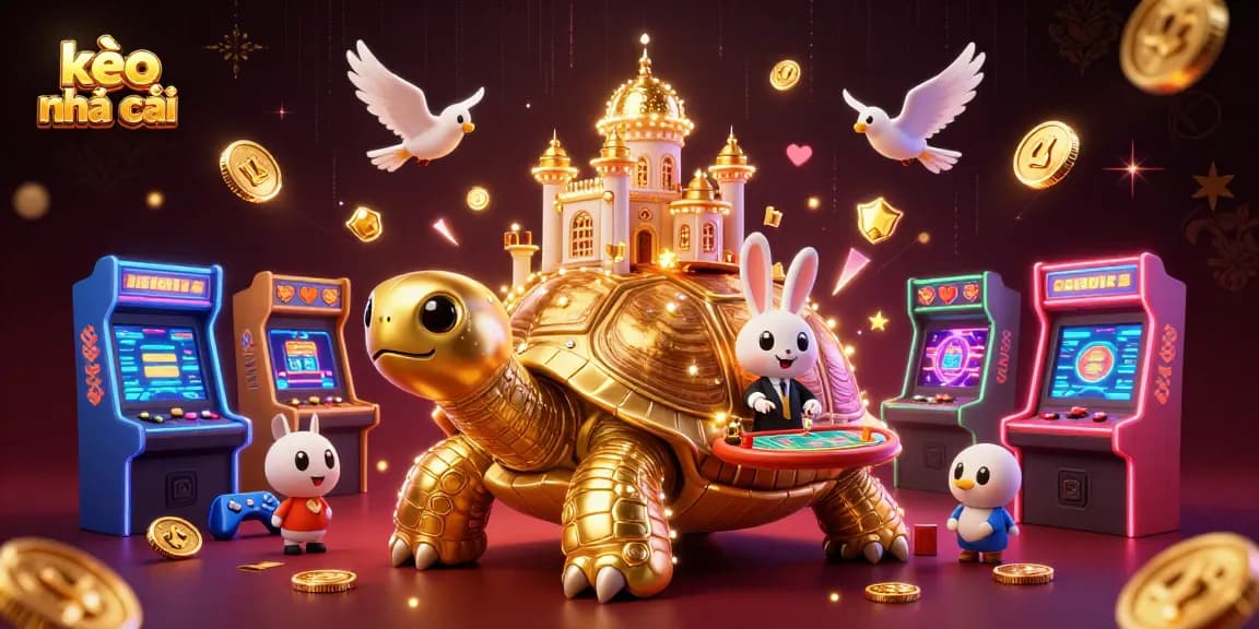 Bet on kèo nhà cái with a captivating 3D casino scene featuring a tortoise casino and animated characters.