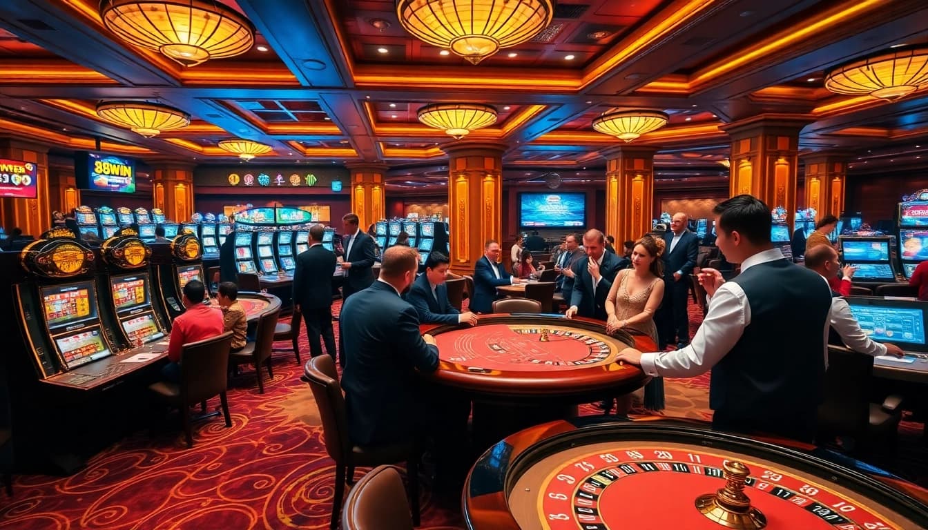 Experience the excitement at 98win casino with professional dealers and vibrant gaming tables.