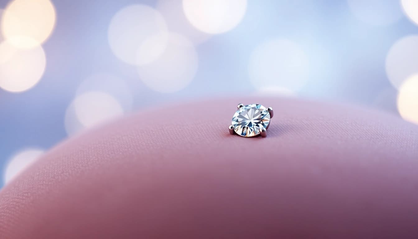 Admire the stunning diamond nose stud shining on a velvet cushion, showcasing luxury and elegance.