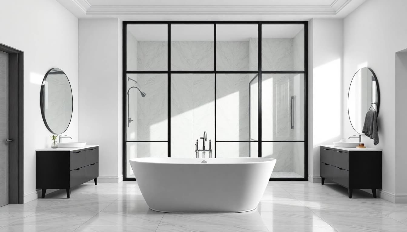 Enhance your bathroom with stylish black frame shower doors, showcasing elegance and modern design.