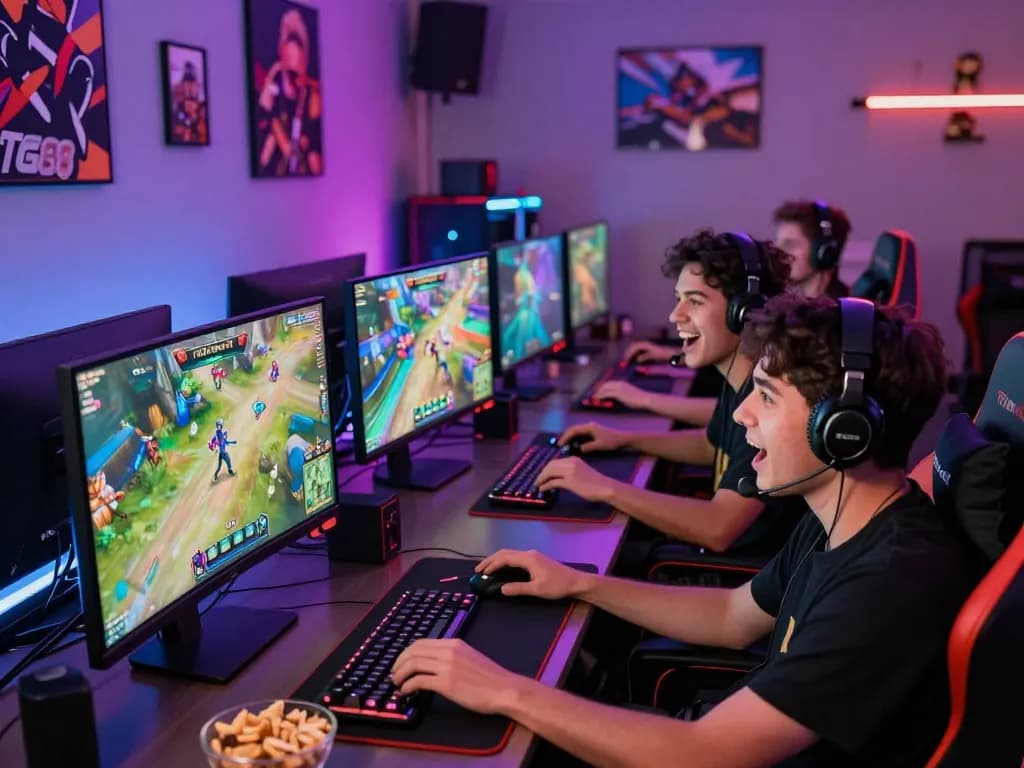Exciting online gaming atmosphere with players engaging in TG88 games, showcasing teamwork and enjoyment in a vibrant setting.
