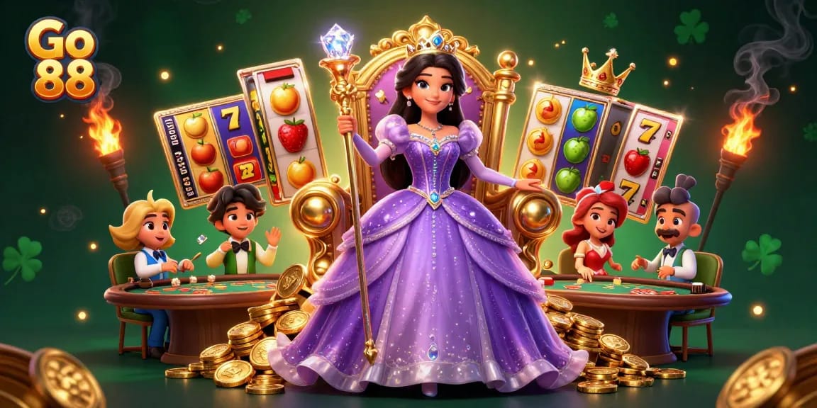 Spin the reels and win big at Go 88 with jackpot counters, vibrant symbols, and lively casino atmosphere.