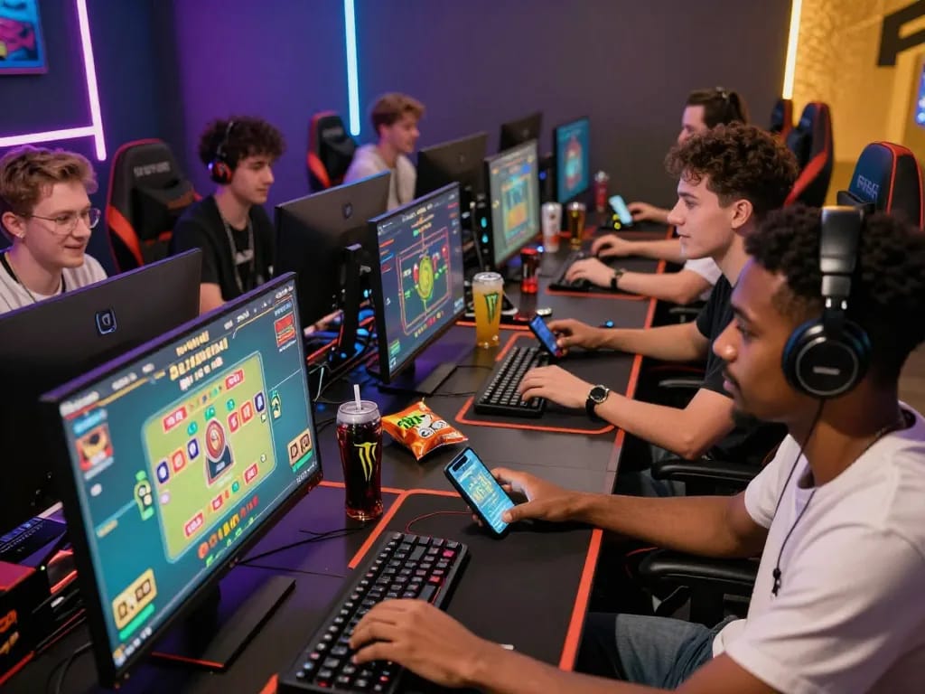Engaging gaming scene showcasing players enjoying tài xỉu online with vibrant setups and enthusiastic expressions.