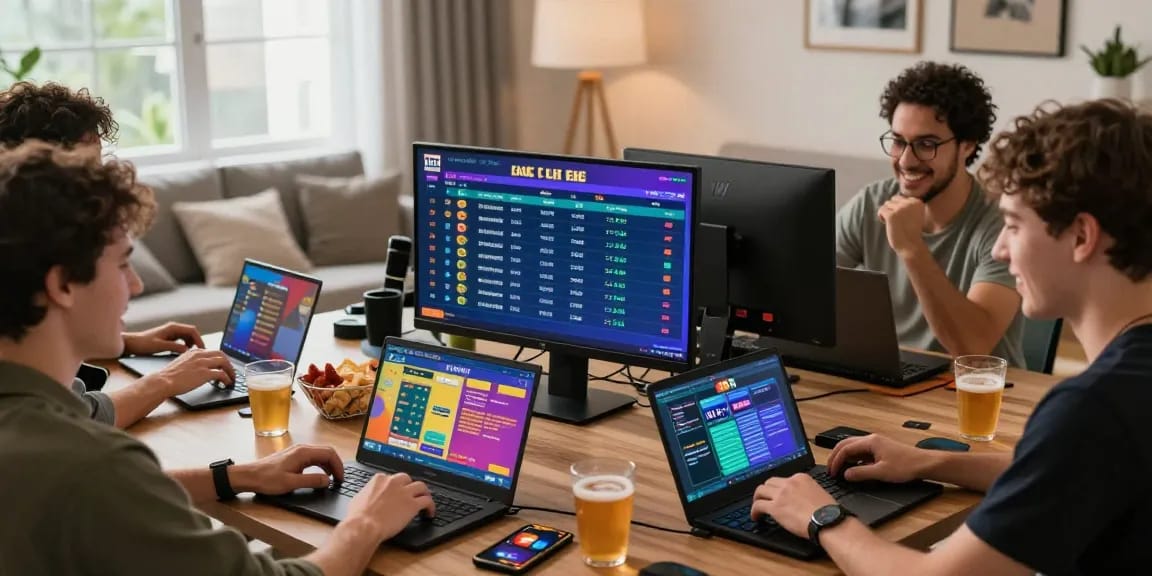 Engaged players enjoying games at credit card casinos with laptops and smartphones, showcasing Visa and Mastercard usage.