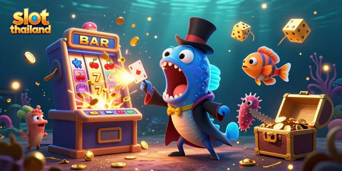 Experience the thrill of slot thailand with a vibrant 3D scene of magical sea creatures and jackpot excitement.