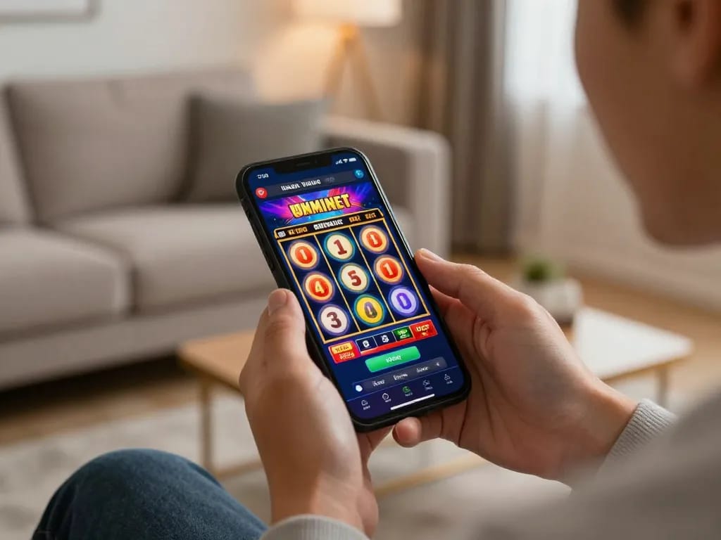 Player engaging in mobile gaming with KK55 app, showcasing an exciting online slot experience