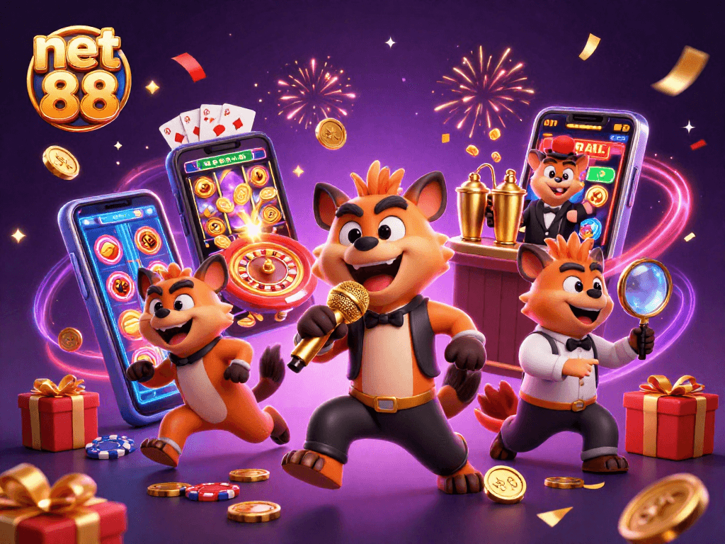 Witness the vibrant antics at net 88's comedy casino as hyenas deliver laughs and cocktails.
