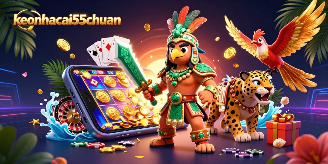 Experience the thrill of keonhacai55chuan with Aztec warriors and dynamic casino elements!