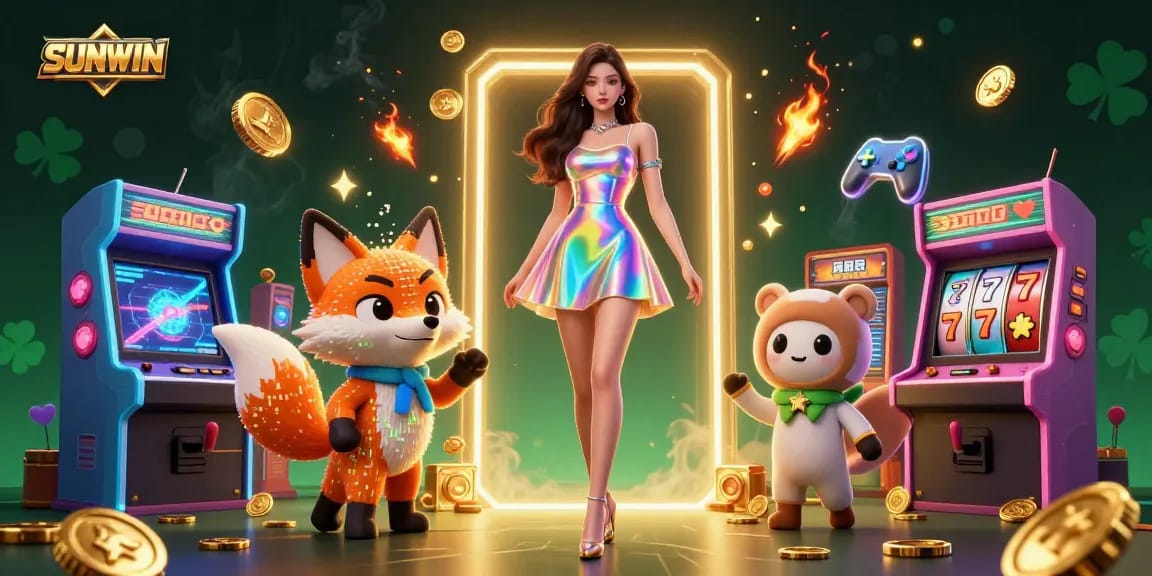 SUNWIN captivates players with vibrant casino games in a dynamic illustration filled with excitement.