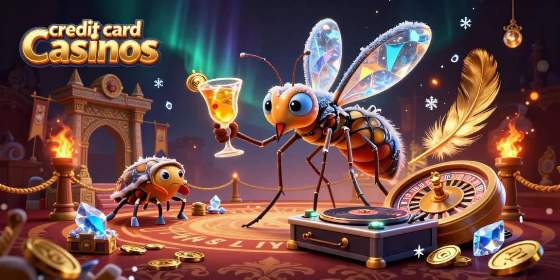 Experience the excitement of credit card casinos with vibrant 3D art featuring themed elements.