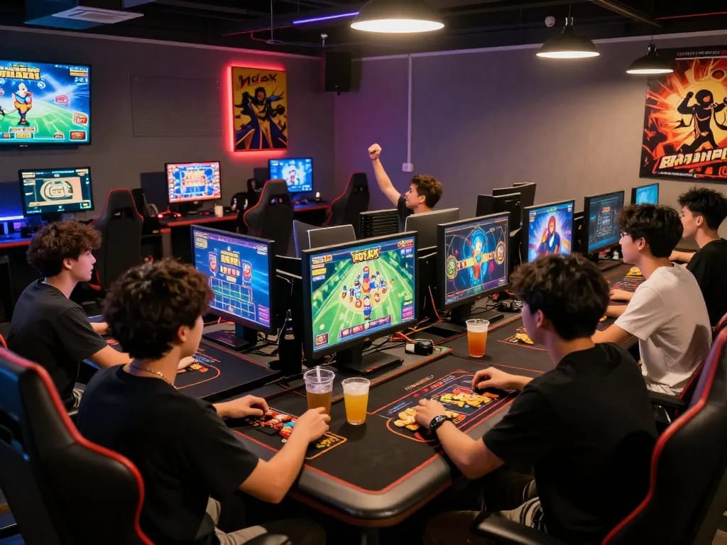 Dynamic gaming scene where players tải hitclub, enjoying games with vibrant ambiance and interaction.