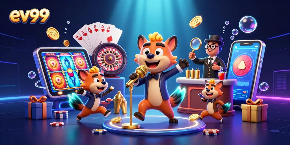 Experience ev99's lively casino scene featuring hyenas in action, combining humor and gaming.