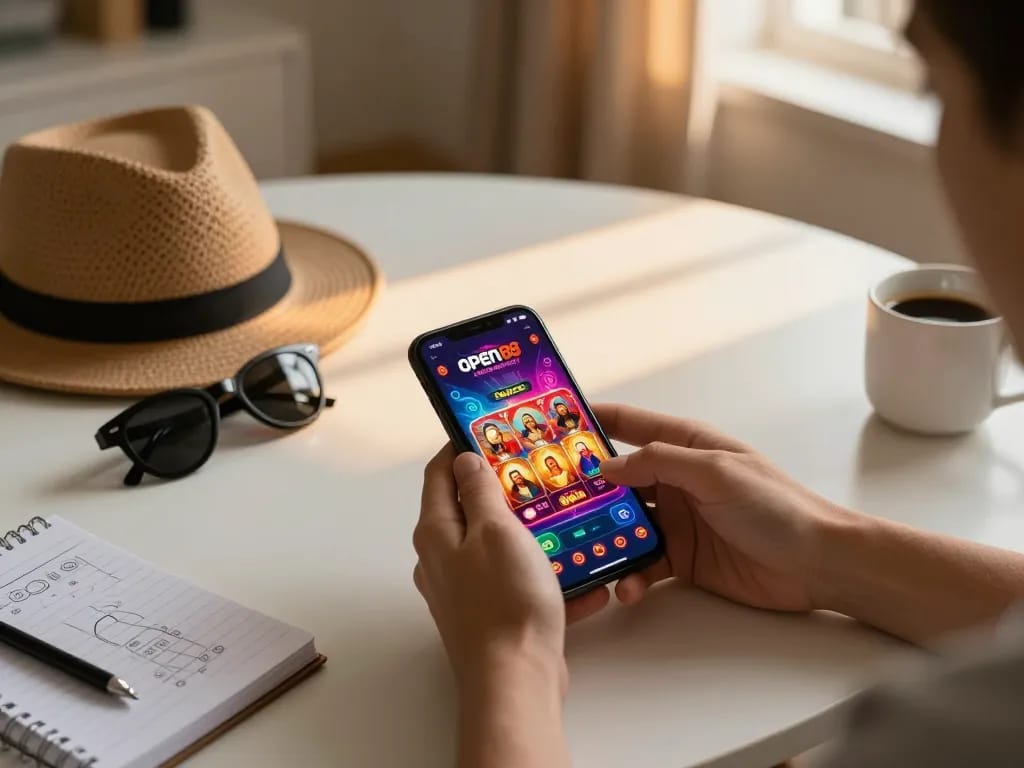 Engaging in an online gaming experience with the open88 trang chủ app on a smartphone