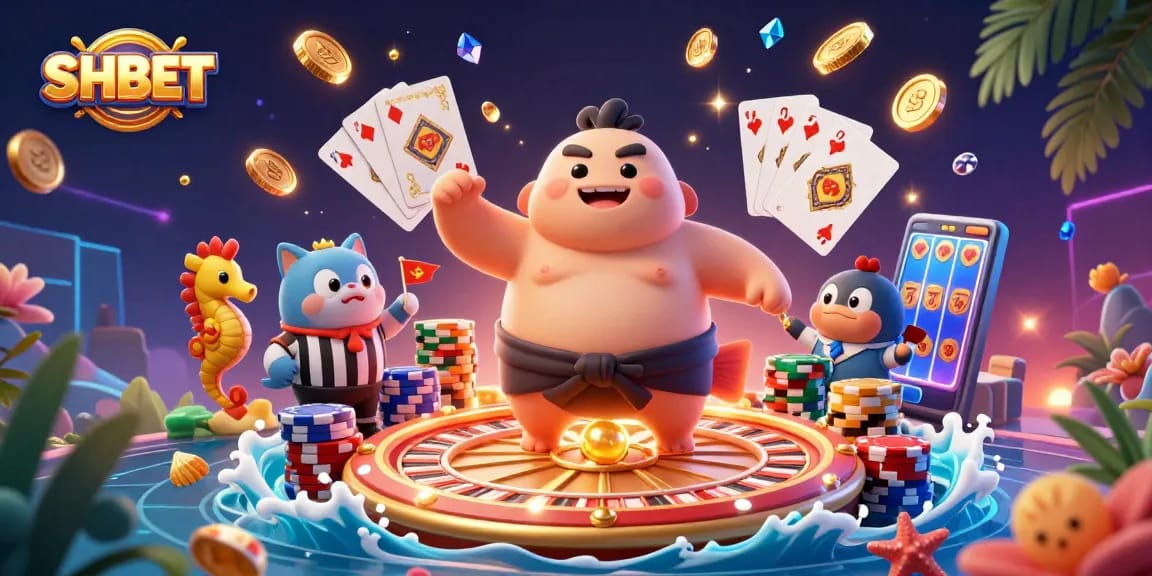 Bet on thrilling underwater action at SHBET, featuring fugu, catfish referee, and seahorse fans.