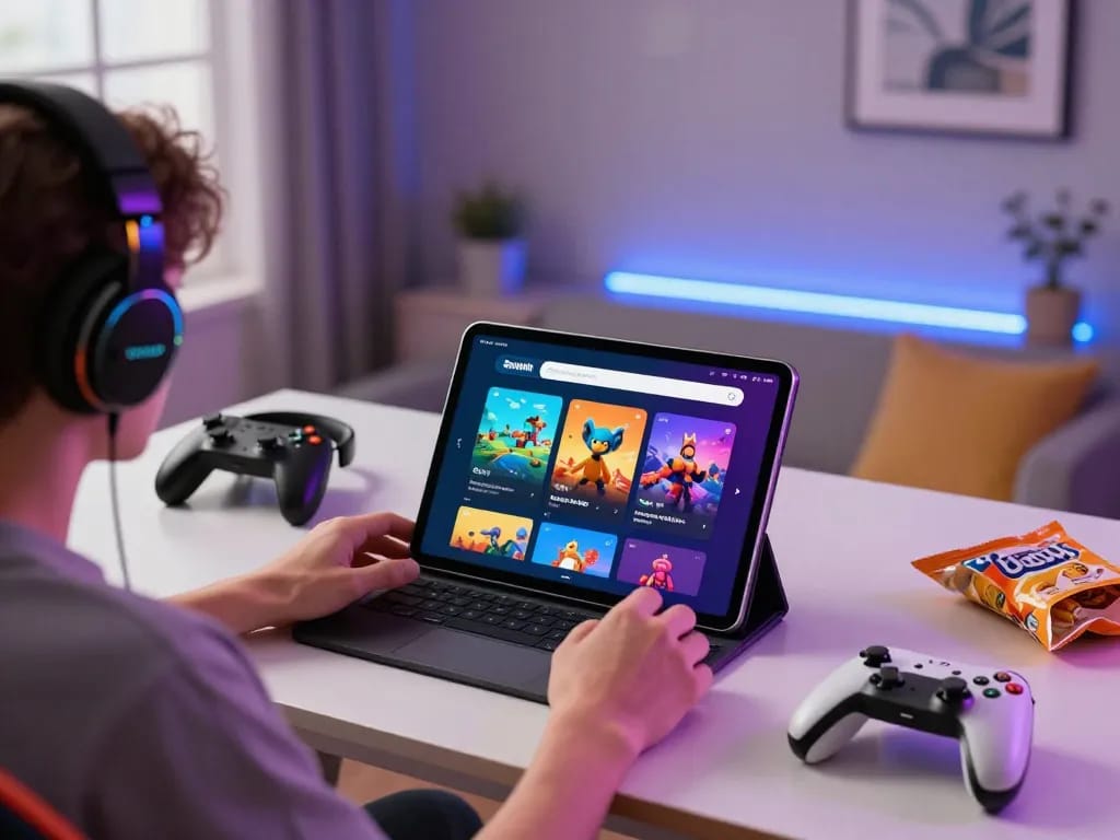 Download and enjoy tải sunwin in a vibrant home gaming setup with enthusiastic gamer.