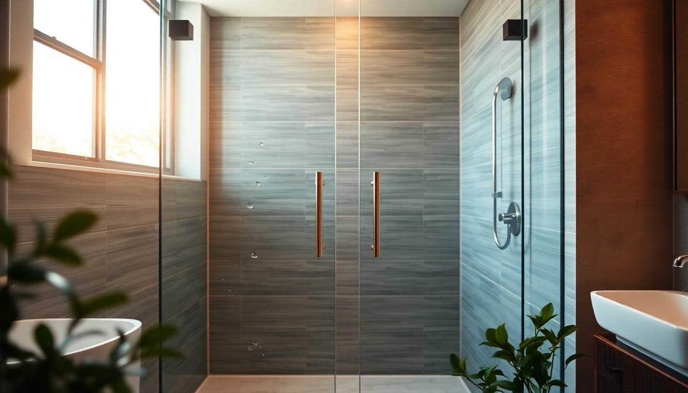 Explore elegant glass shower doors enhancing a modern bathroom with minimalist design.