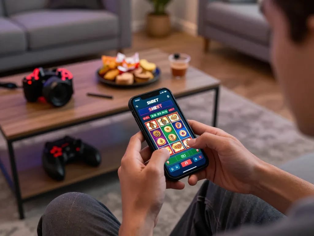 Engaging with the SHBET casino app on smartphone for an exciting online gaming experience.