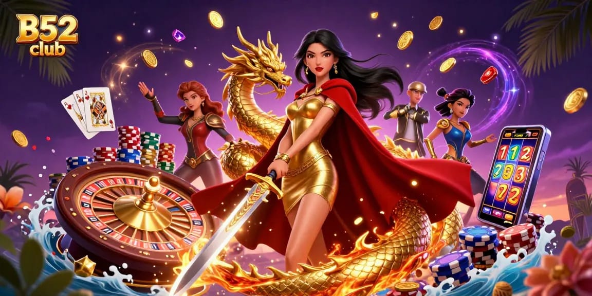 Experience excitement at B52 club with a warrior queen and dynamic casino elements.