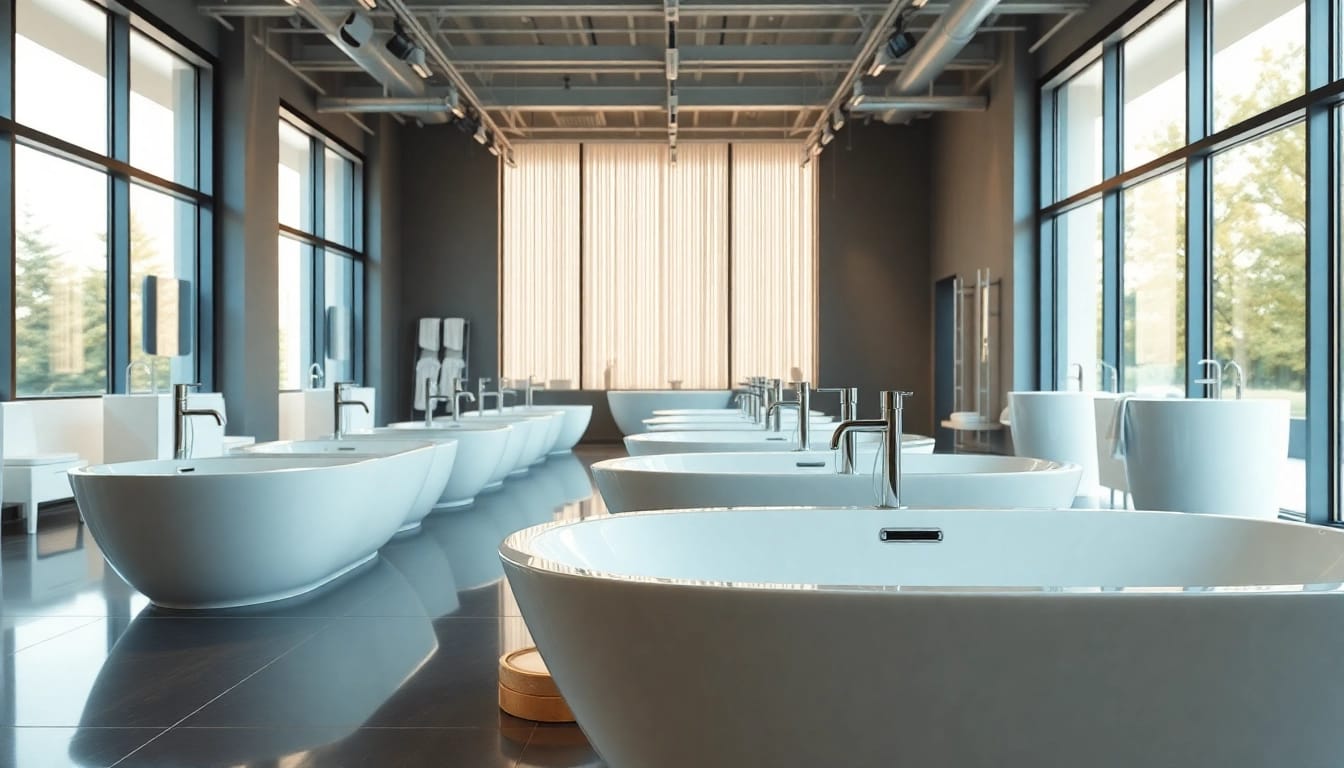 Erkunden Sie die modernen sonni sanitär Produkte in einem stilvollen Badezimmer-Showroom.