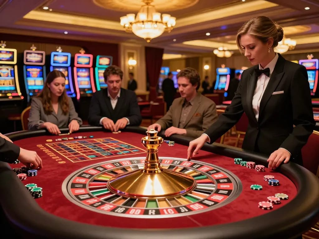 Players engaged in a thrilling roulette game at sc8885 casino, showcasing vibrant atmosphere and dynamic gameplay.
