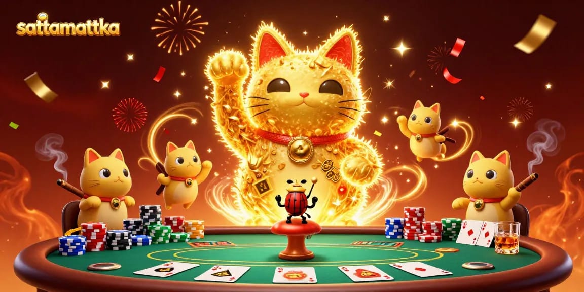 Experience thrilling moments with sattamattka as golden fireflies illuminate casino symbols in this vibrant illustration.
