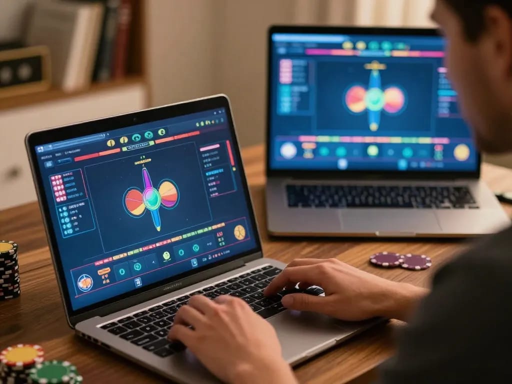 Engaging gameplay scene at home with bbl5555 poker session on laptop, emphasizing strategic betting