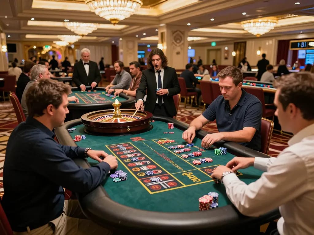Engaged players at tg88 casino placing bets at roulette tables, dynamic gaming moment captured