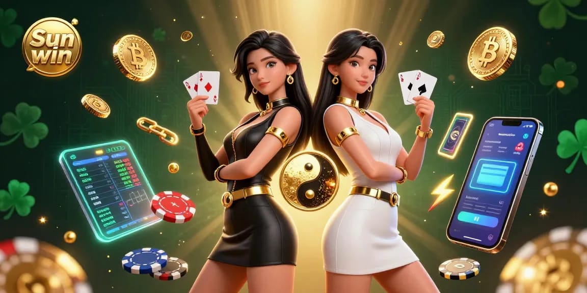 Astonishing scene featuring the Sun win promotional duo winning with vibrant casino elements.