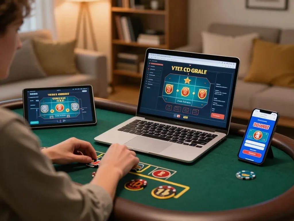 Engaging with fly88 online live dealer game from a cozy home setting.