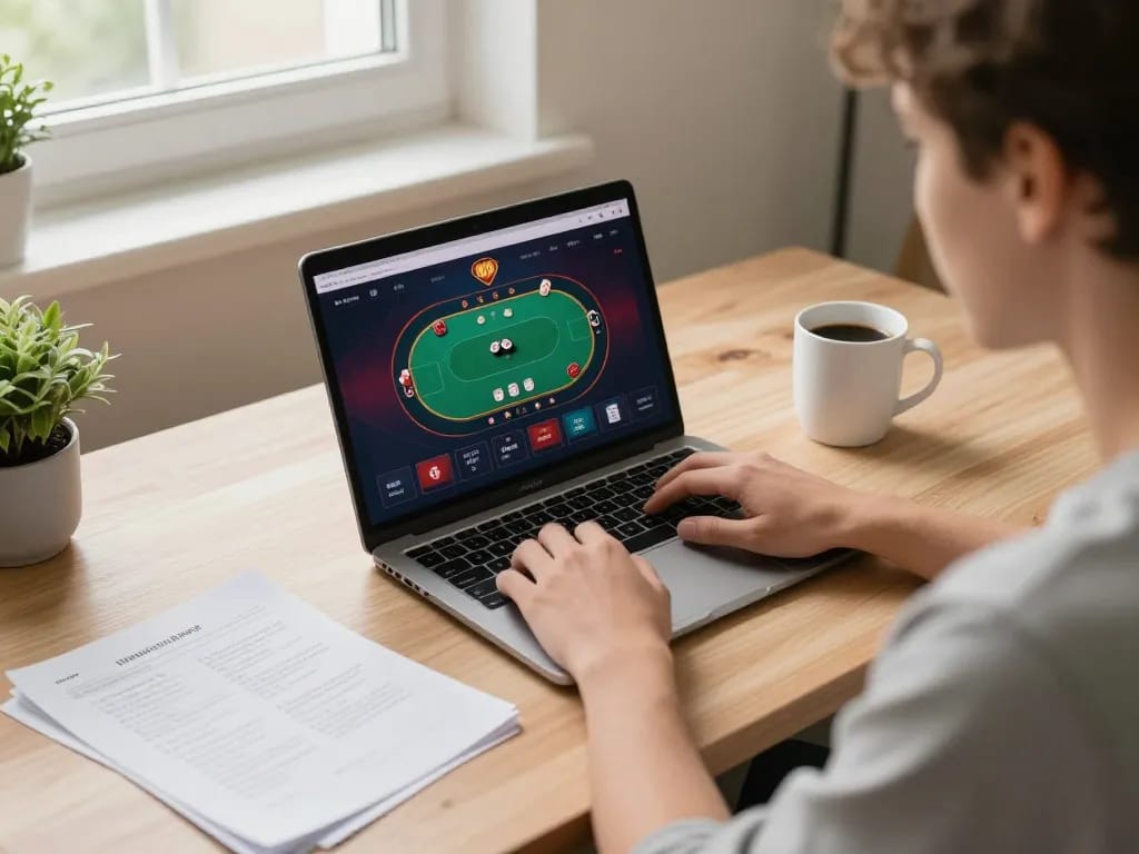 Player engaging with online casino games at nhà cái HM88, highlighting responsible gambling strategies and game enjoyment.