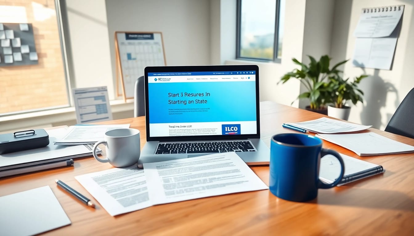 Register Missouri LLC process depicted in a modern office setup with relevant documents and technology.