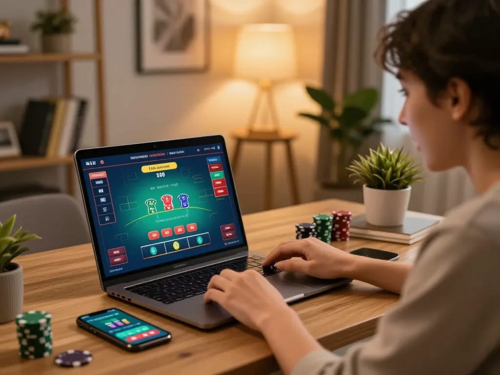 Player actively engaging with link sungaitoto in live dealer blackjack on a laptop, showcasing home gaming experience.