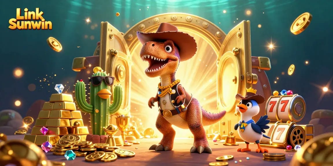 Win big with Link Sunwin's vibrant cartoon characters in a dynamic casino scene!