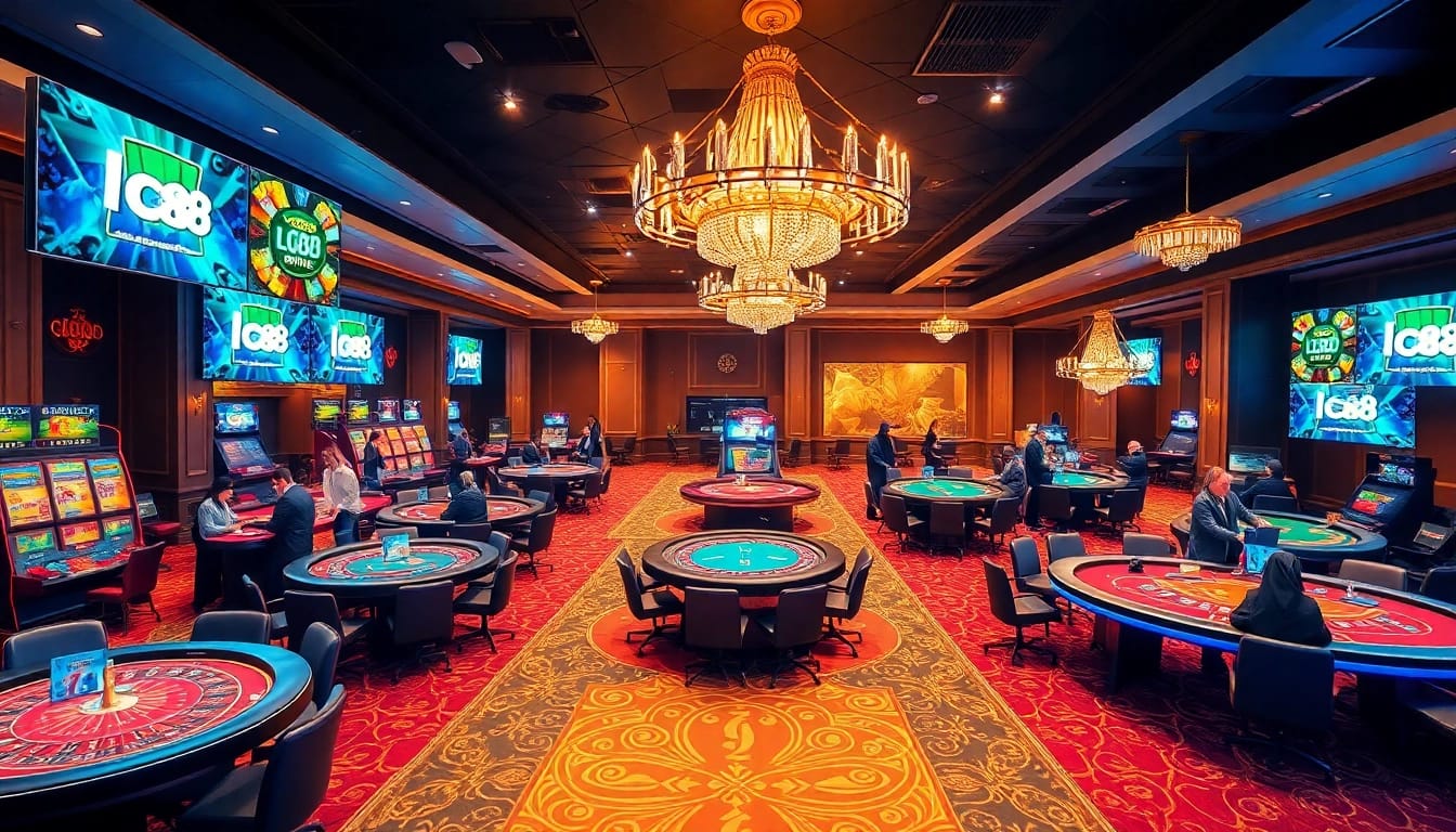 Engaging players enjoying various lc88 game experiences in a luxurious casino setting.